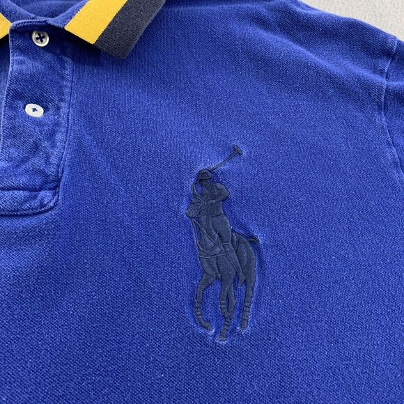 Polo Ralph Lauren Polo Shirt Mens XL Blue Yellow Collar Big Pony Rugby Cotton - Picture 3 of 14